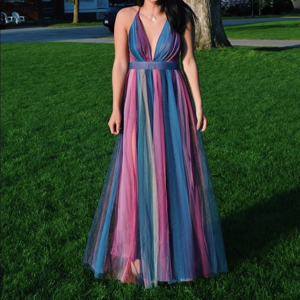 Tulle blue and purple maxi dress
